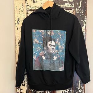 Frida Kahlo unisex Hoodie w embroidered Roses on hood. Size Small.